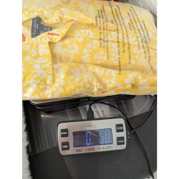 Talbots Top Womens Plus 3X Yellow Floral Roll tab Sleeve‎ Button Up Artsy Blouse - Picture 8 of 8